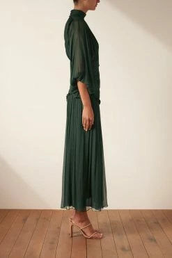 Shona Joy LÈONIE LONG SLEEVE RUCHED MIDI DRESS - ROSEMARY