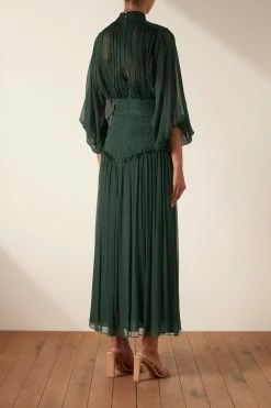 Shona Joy LÈONIE LONG SLEEVE RUCHED MIDI DRESS - ROSEMARY