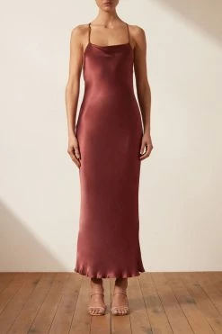 Shona Joy THALIA COWL BACK BIAS MIDI DRESS - SANGRIA DRESSES