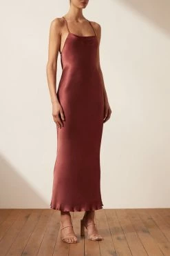 Shona Joy THALIA COWL BACK BIAS MIDI DRESS - SANGRIA DRESSES