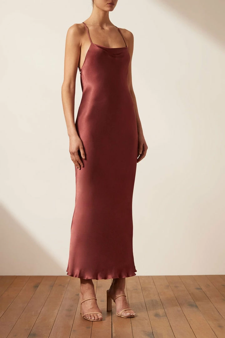 Shona Joy THALIA COWL BACK BIAS MIDI DRESS - SANGRIA DRESSES