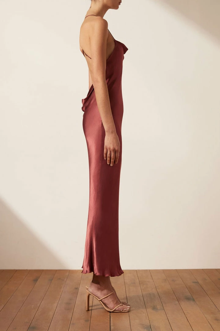 Shona Joy THALIA COWL BACK BIAS MIDI DRESS - SANGRIA DRESSES