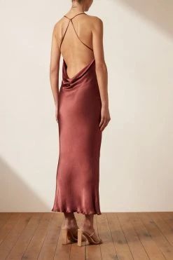 Shona Joy THALIA COWL BACK BIAS MIDI DRESS - SANGRIA DRESSES
