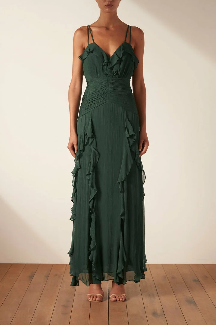 Shona Joy DRESSES LÈONIE DOUBLE STRAP FRILL MAXI DRESS - ROSEMARY