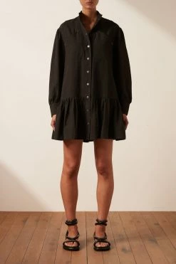Shona Joy PRISCILA HIGH NECK UTILITY MINI DRESS - COAL DRESSES