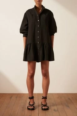 Shona Joy PRISCILA HIGH NECK UTILITY MINI DRESS - COAL DRESSES