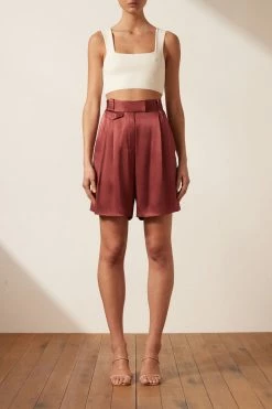 Shona Joy SHORTS & PANTS THALIA HIGH WAISTED TAILORED SHORT - SANGRIA