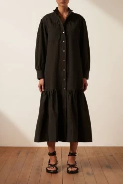 Shona Joy DRESSES PRISCILA HIGH NECK UTILITY MIDI DRESS - COAL