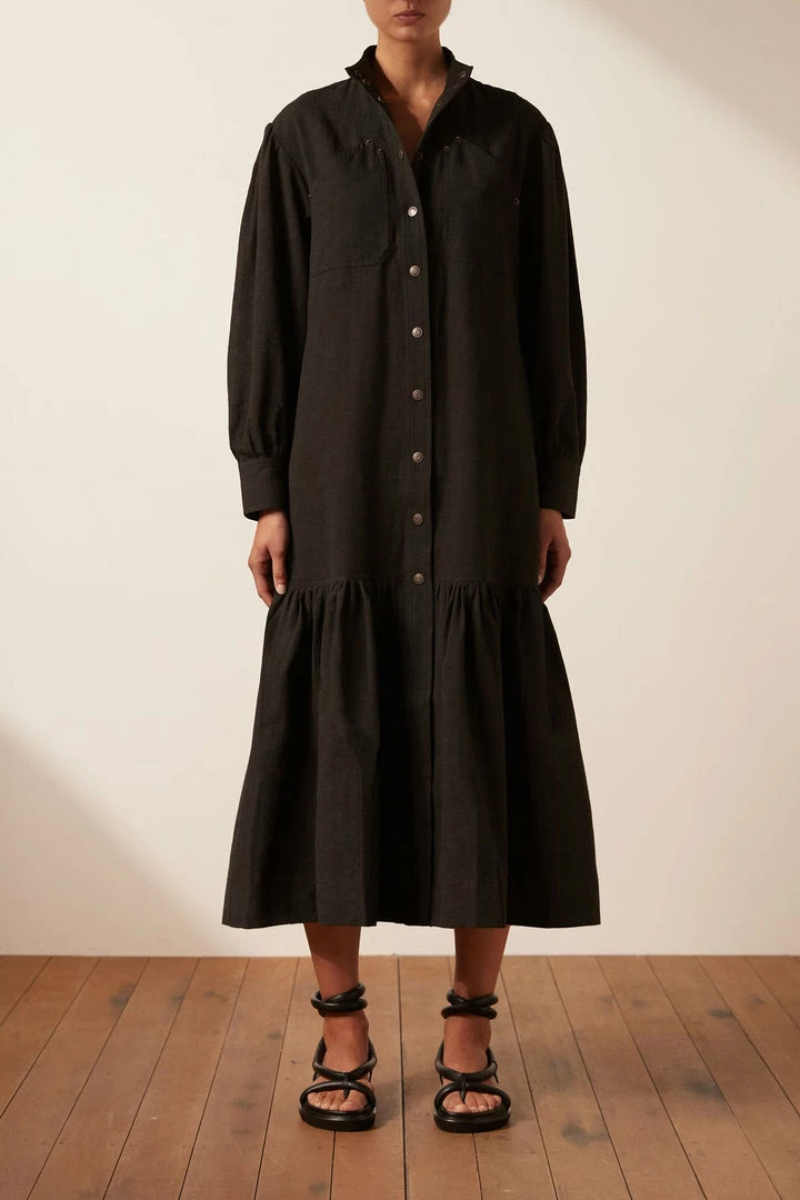 Shona Joy DRESSES PRISCILA HIGH NECK UTILITY MIDI DRESS - COAL