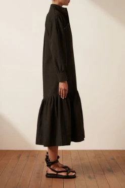 Shona Joy DRESSES PRISCILA HIGH NECK UTILITY MIDI DRESS - COAL