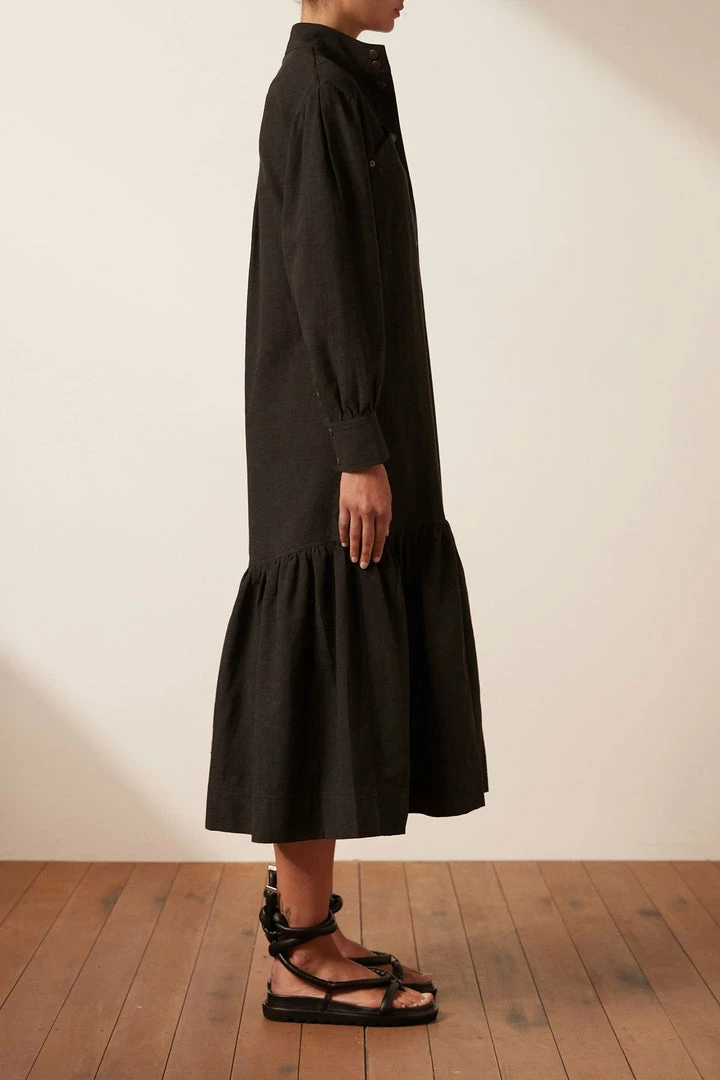 Shona Joy DRESSES PRISCILA HIGH NECK UTILITY MIDI DRESS - COAL