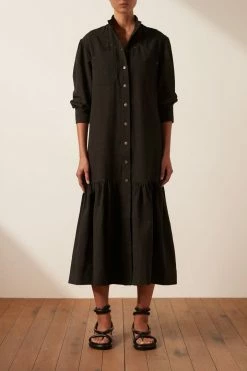 Shona Joy DRESSES PRISCILA HIGH NECK UTILITY MIDI DRESS - COAL