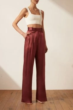 Shona Joy THALIA HIGH WAISTED TAILORED PANT - SANGRIA SHORTS & PANTS