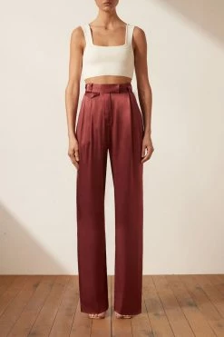 Shona Joy THALIA HIGH WAISTED TAILORED PANT - SANGRIA SHORTS & PANTS