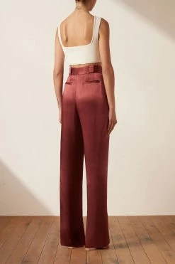 Shona Joy THALIA HIGH WAISTED TAILORED PANT - SANGRIA SHORTS & PANTS