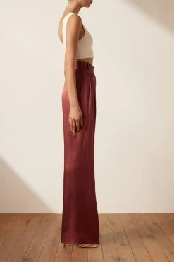 Shona Joy THALIA HIGH WAISTED TAILORED PANT - SANGRIA SHORTS & PANTS