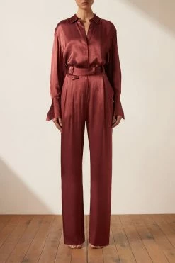 Shona Joy TOPS THALIA TUXEDO SHIRT - SANGRIA