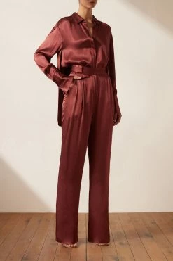 Shona Joy TOPS THALIA TUXEDO SHIRT - SANGRIA