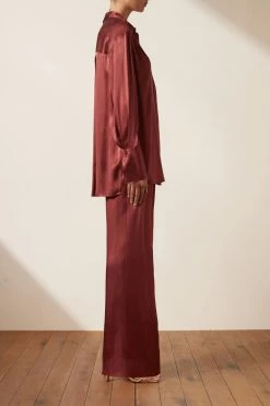 Shona Joy TOPS THALIA TUXEDO SHIRT - SANGRIA