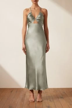 Shona Joy LA LUNE RUCHED BODICE MIDI DRESS - SAGE DRESSES