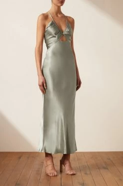 Shona Joy LA LUNE RUCHED BODICE MIDI DRESS - SAGE DRESSES