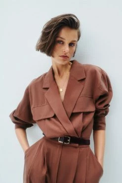 Shona Joy JUMPSUITS SARA LAPEL BOILER SUIT - CHESTNUT