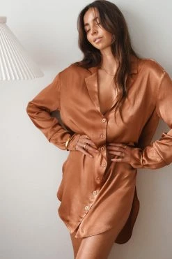 Shona Joy LA LUNE LOUNGE SHIRT DRESS - COPPER DRESSES
