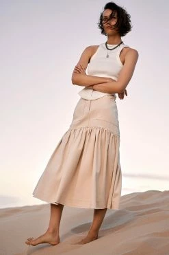 Shona Joy SIERRA FIT AND FLARE MIDI SKIRT - CREAM