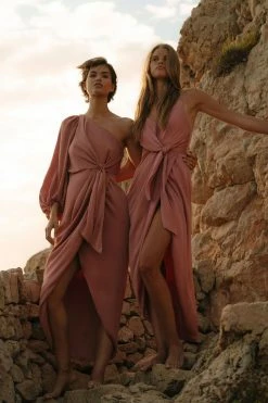 Shona Joy LUXE TIE FRONT ONE SHOULDER DRESS - ROSE DRESSES