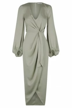 Shona Joy DRESSES LUXE TIE FRONT BALLOON SLEEVE MIDI DRESS - EUCALYPTUS