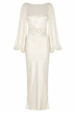 Shona Joy LA LUNE BALLOON SLEEVE MIDI DRESS WITH BELT - CREAM DRESSES