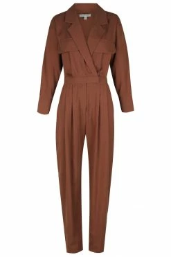 Shona Joy JUMPSUITS SARA LAPEL BOILER SUIT - CHESTNUT
