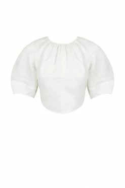 Shona Joy TOPS MAYA LINEN BALLOON SLEEVE LACE BACK TOP - IVORY