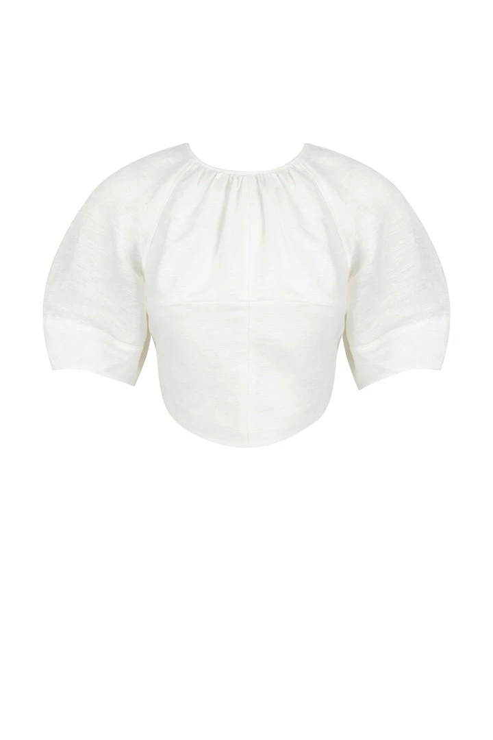 Shona Joy TOPS MAYA LINEN BALLOON SLEEVE LACE BACK TOP - IVORY