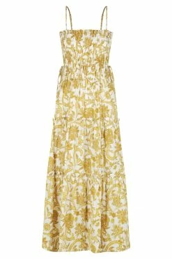 Shona Joy SAFFRON SHIRRED TIERED MIDI DRESS