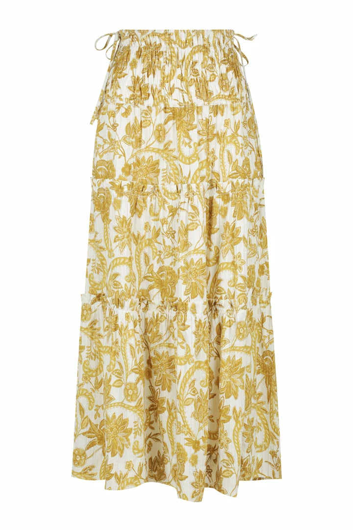 Shona Joy SAFFRON SHIRRED TIERED MIDI SKIRT