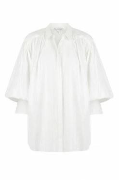 Shona Joy COSMO LINEN BUTTON UP BALLOON SLEEVE SHIRT - RICE TOPS