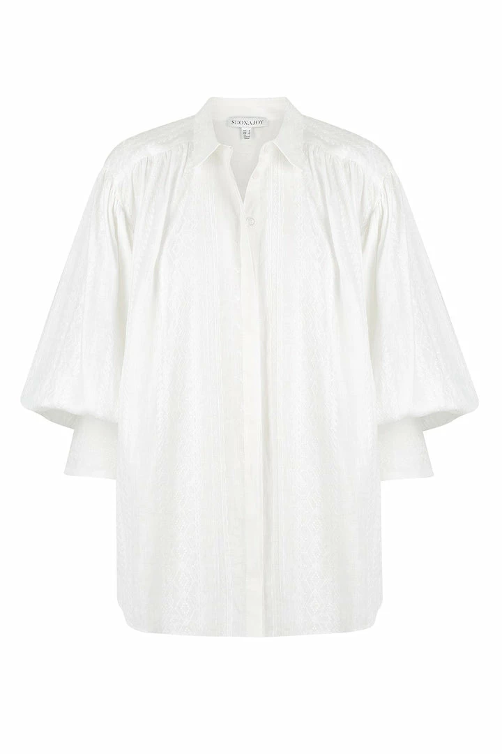 Shona Joy COSMO LINEN BUTTON UP BALLOON SLEEVE SHIRT - RICE TOPS