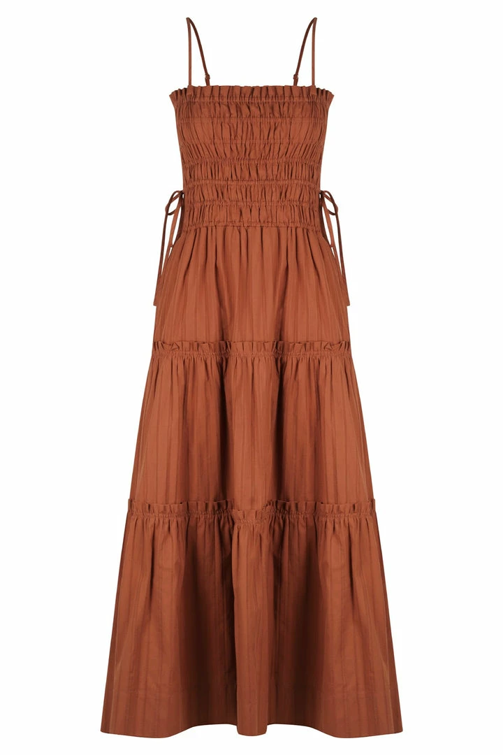 Shona Joy KAIA SHIRRED TIERED MIDI DRESS - PAPRIKA DRESSES