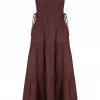 Shona Joy KAIA SHIRRED TIERED MIDI DRESS - CHOCOLATE