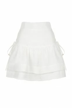 Shona Joy SKIRTS MAYA LINEN LACE UP FRILL MINI SKIRT - IVORY