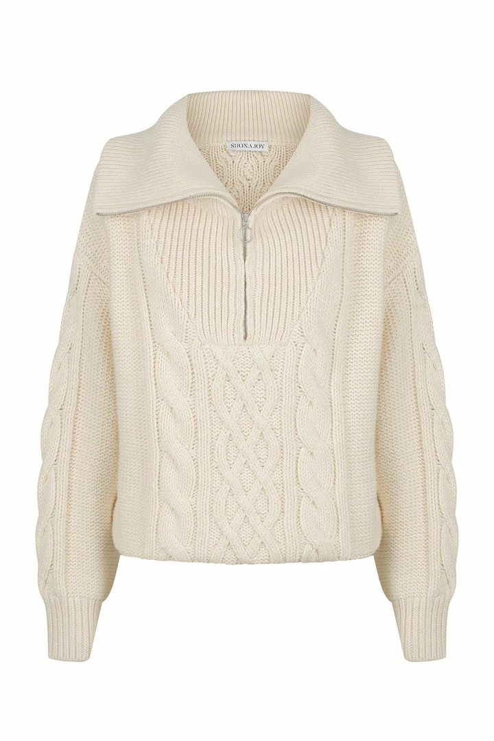 Shona Joy EVA CABLE ZIP UP JUMPER - CREMA