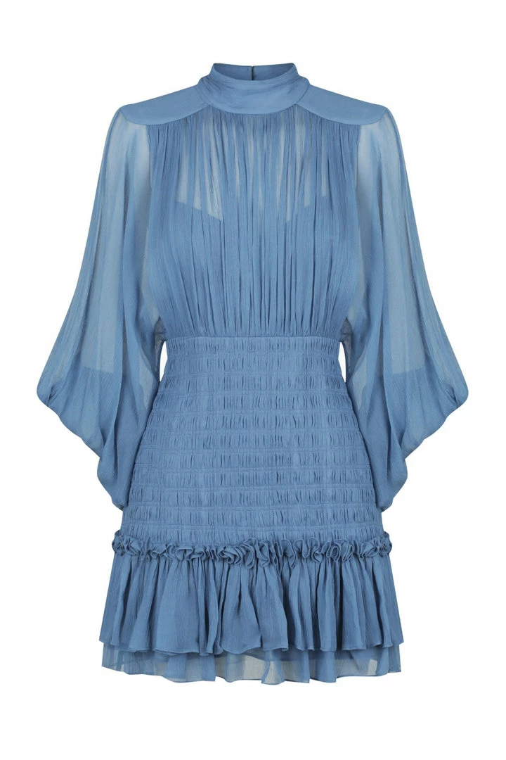 Shona Joy NOEMI LONG SLEEVE RUCHED MINI DRESS - OCEAN DRESSES