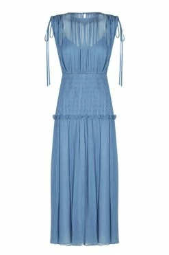 Shona Joy NOEMI SHORT SLEEVE RUCHED MIDI DRESS - OCEAN