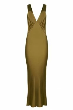 Shona Joy GIORGIA PLUNGED MIDI DRESS - OLIVE OIL