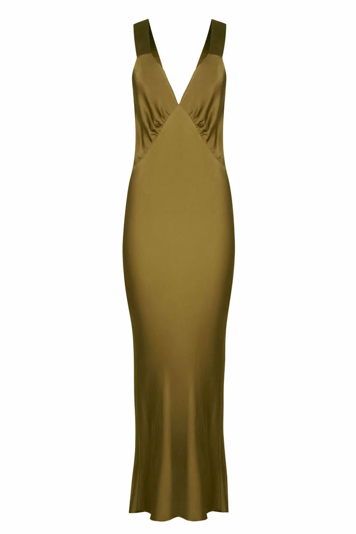 Shona Joy GIORGIA PLUNGED MIDI DRESS - OLIVE OIL