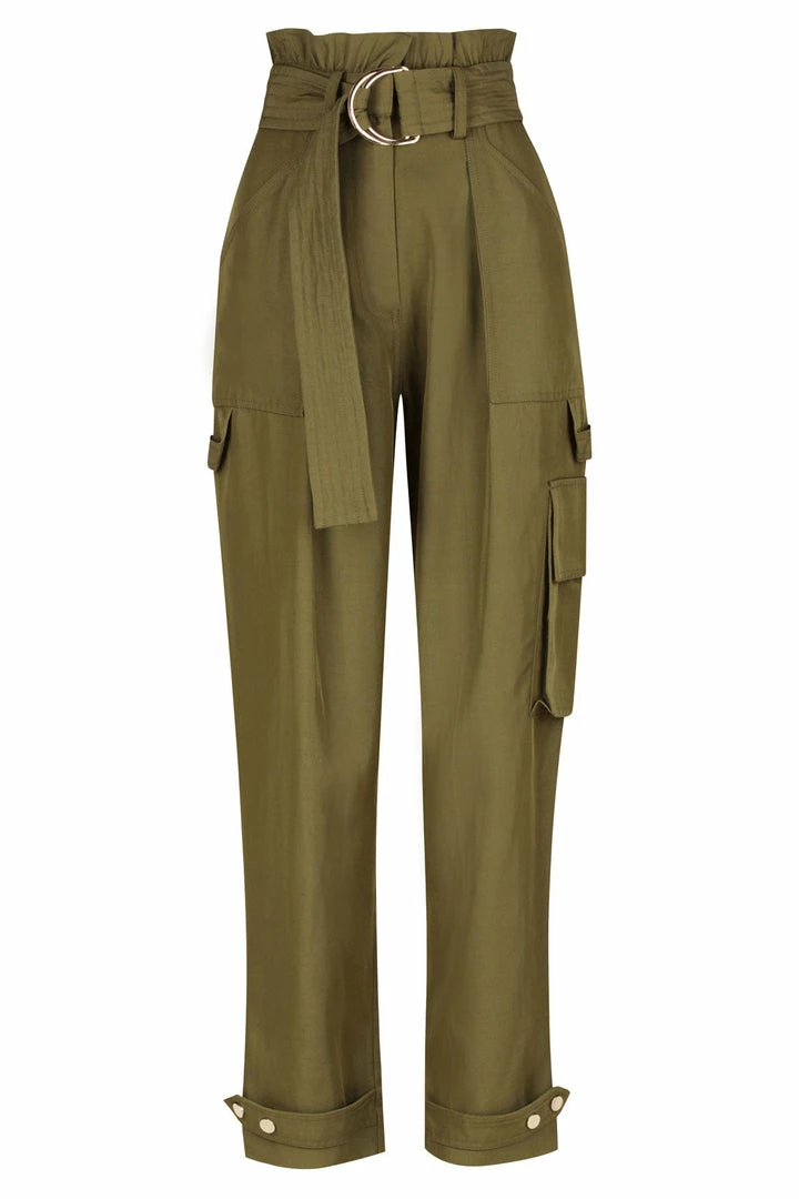 Shona Joy SHORTS & PANTS MATILDA LINEN UTILITY PAPERBAG PANT - FOREST