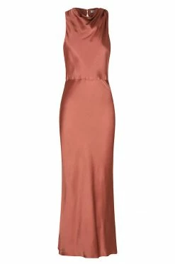 Shona Joy LA LUNE HIGH NECK MIDI DRESS - TERRACOTTA DRESSES