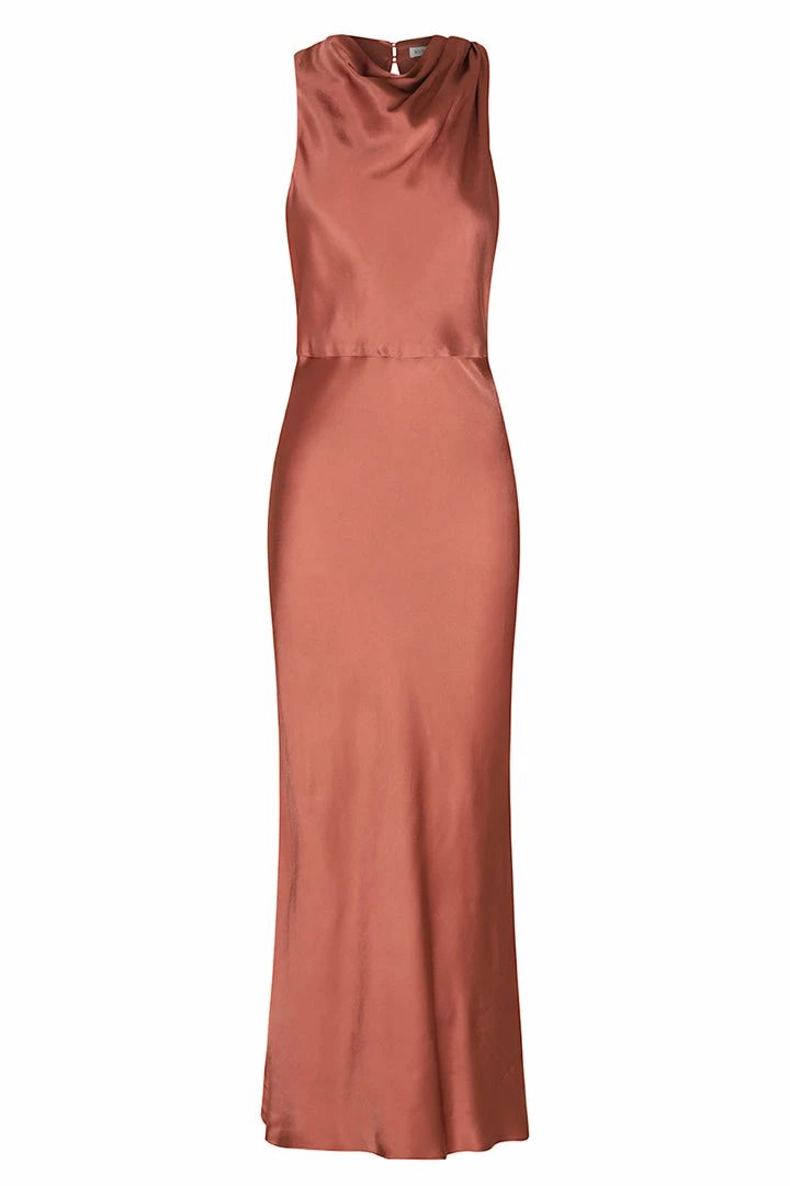 Shona Joy LA LUNE HIGH NECK MIDI DRESS - TERRACOTTA DRESSES