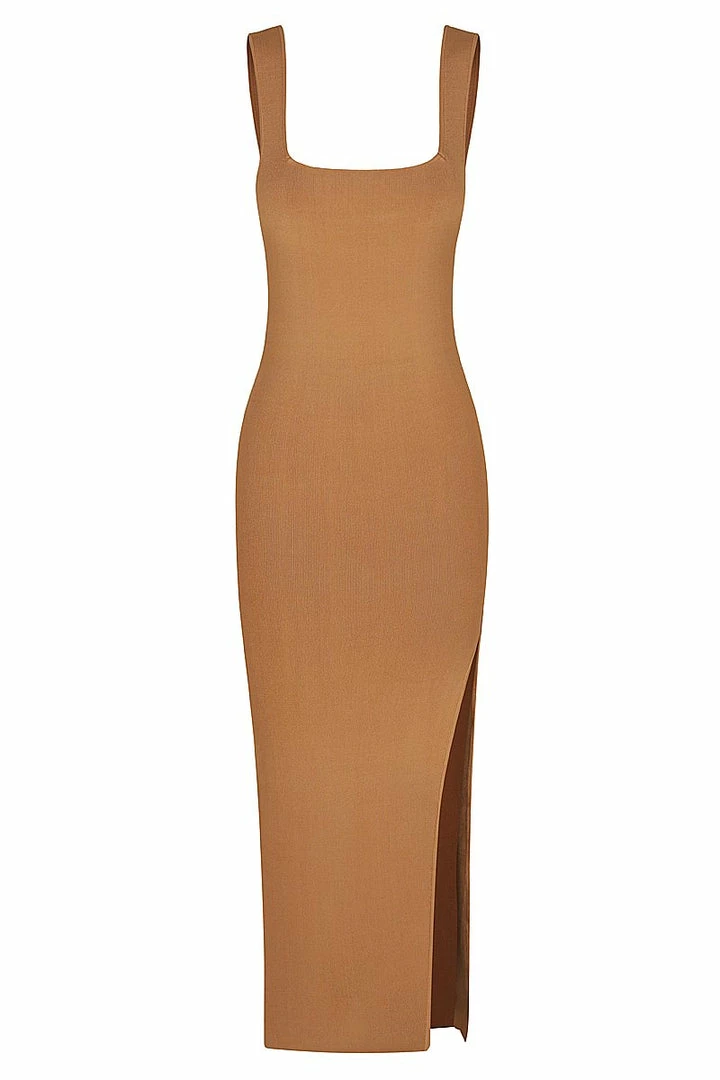 Shona Joy BASIC SQUARE NECK MIDI DRESS - TAN DRESSES